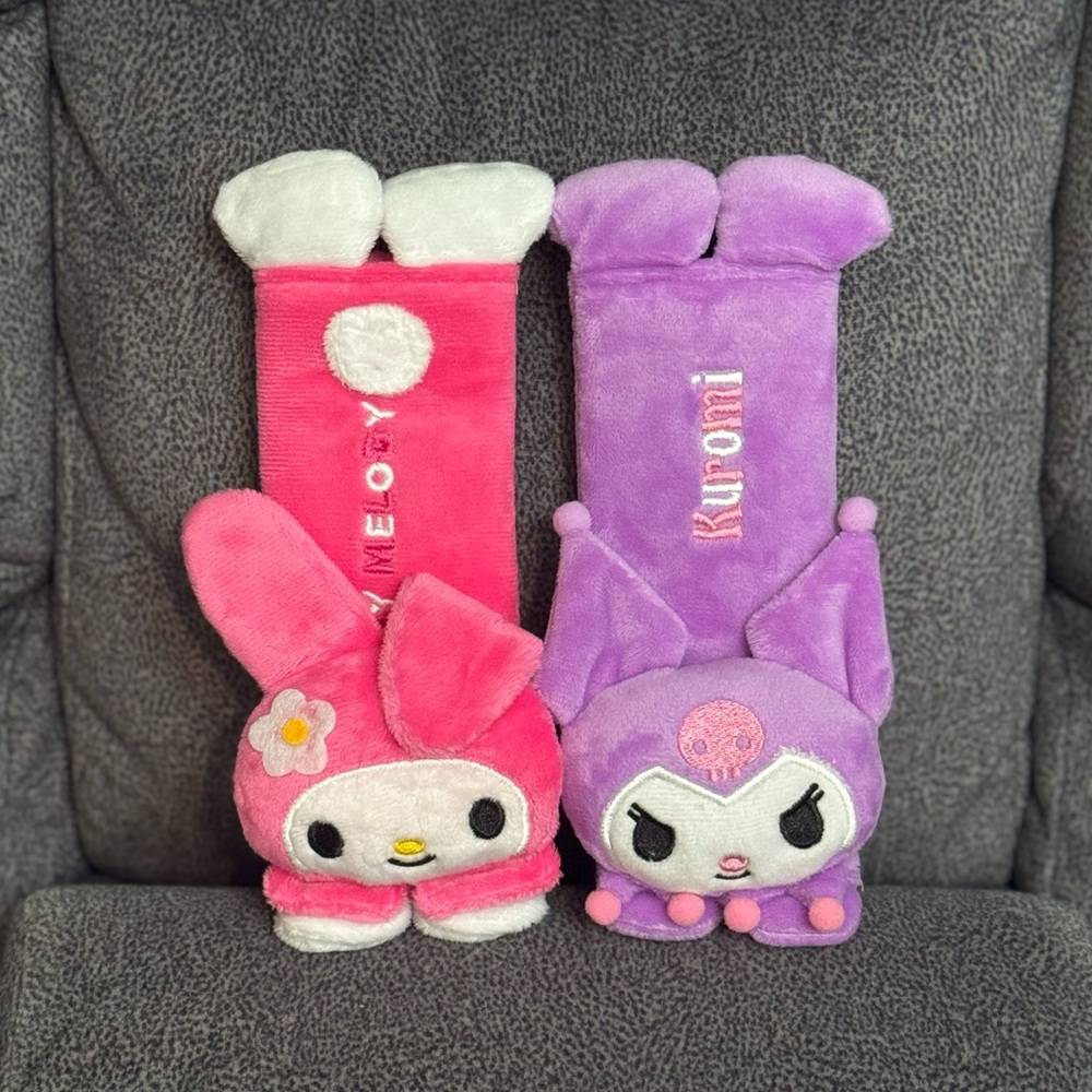 Kuromi & My Melody Seatbelt Covers Set (Hot Pink & Purple)